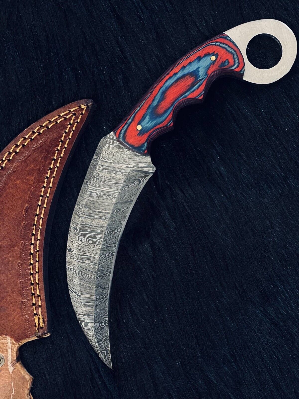 9" Custom Handmade Damascus Karambit Twist Karambit Damascus Steel With Pakkawood Handle