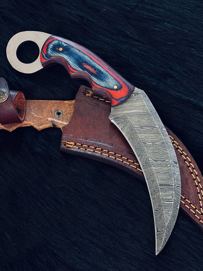 9" Custom Handmade Damascus Karambit Twist Karambit Damascus Steel With Pakkawood Handle