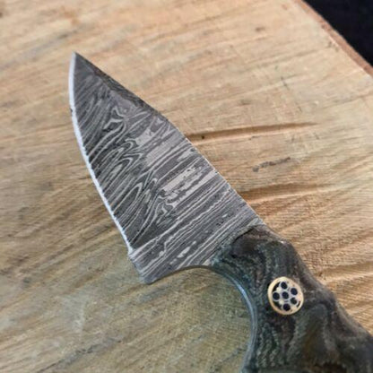 Damascus Steel Neck Knife – Micarta Handle (5")