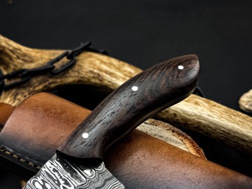 Heritage Forge Full Tang Damascus Skinner Hunting Knife Wenge Wood Handle with Sheath