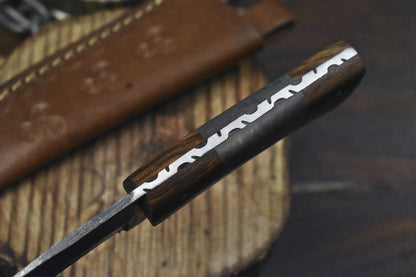 Forged Twist Damascus Skinner Knife Corian Handle with Wooden Bolster EDC