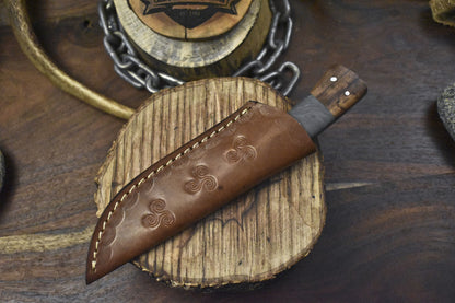 Forged Twist Damascus Skinner Knife Corian Handle with Wooden Bolster EDC