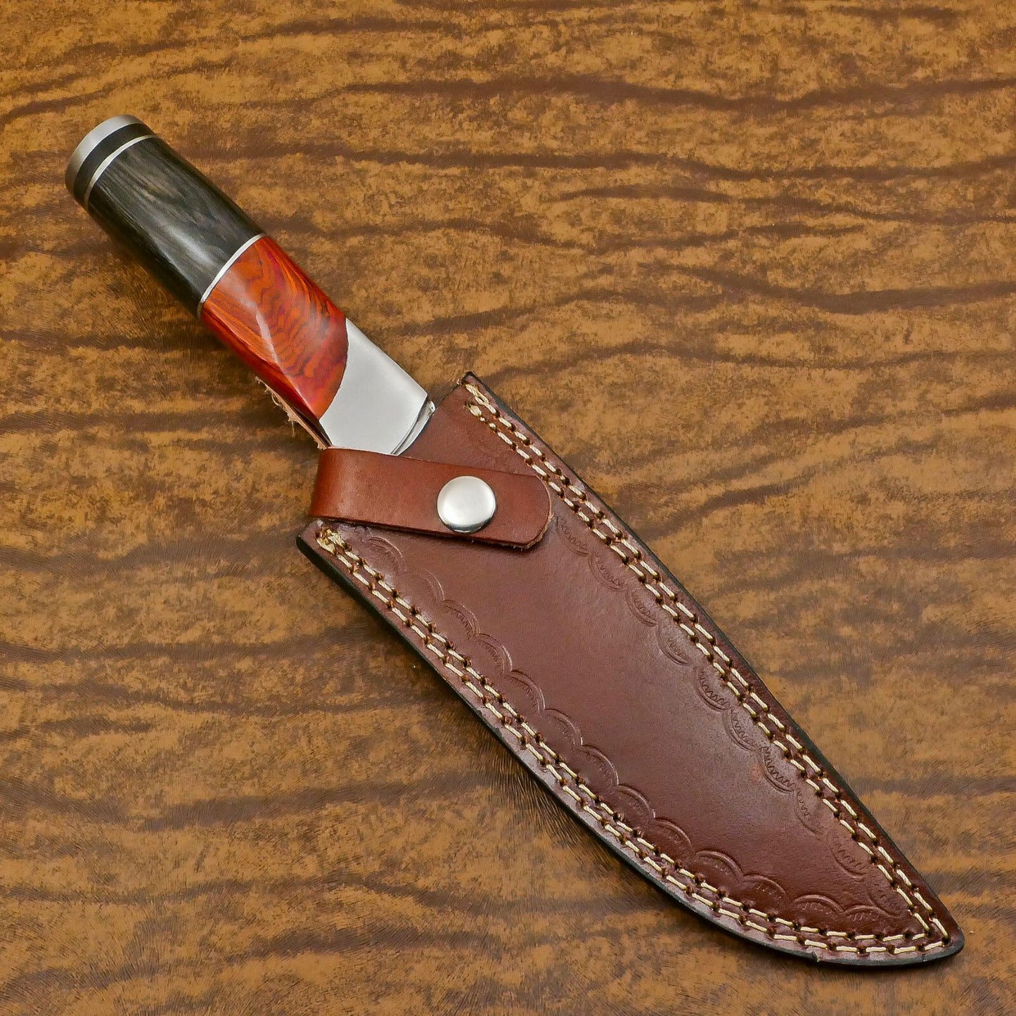 Handmade D2 Steel Bowie EDC Hunting Knife with Pakka Wood Handle – 12 Inch Full Tang