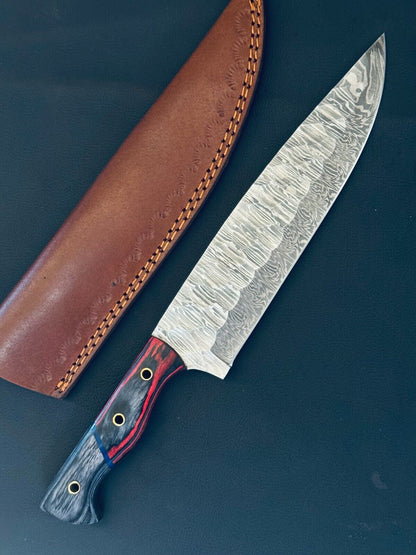 13" Custom Handmade Fire Storm Damascus Steel Chef Knife with Bone & Wood Handle