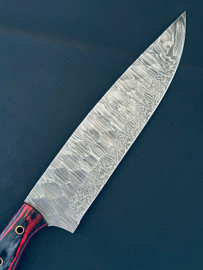 13" Custom Handmade Fire Storm Damascus Steel Chef Knife with Bone & Wood Handle