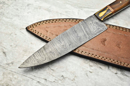 "Hand-Forged Damascus Steel Chef Knife – Full Tang Custom Sport Blade"