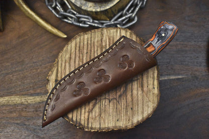 8.0" Rain Drop Damascus Skinner Knife with Hard Wood Handle – Custom Handmade Hiking Knife