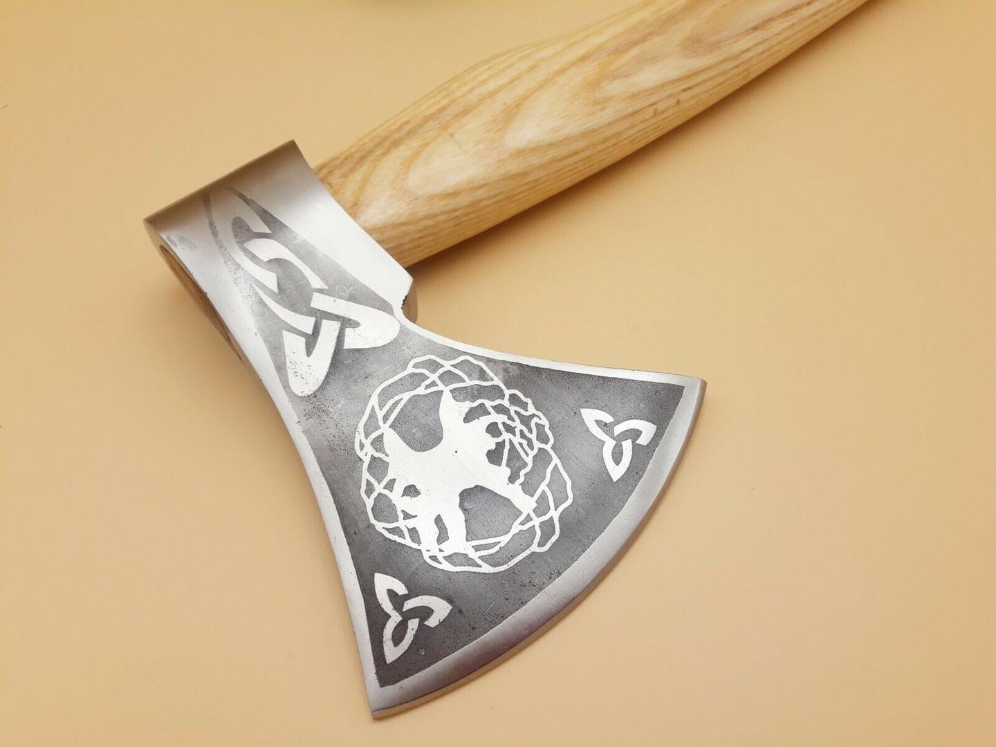 Rare Custom Handmade D2 Steel Etched Blade Viking Tomahawk Axe