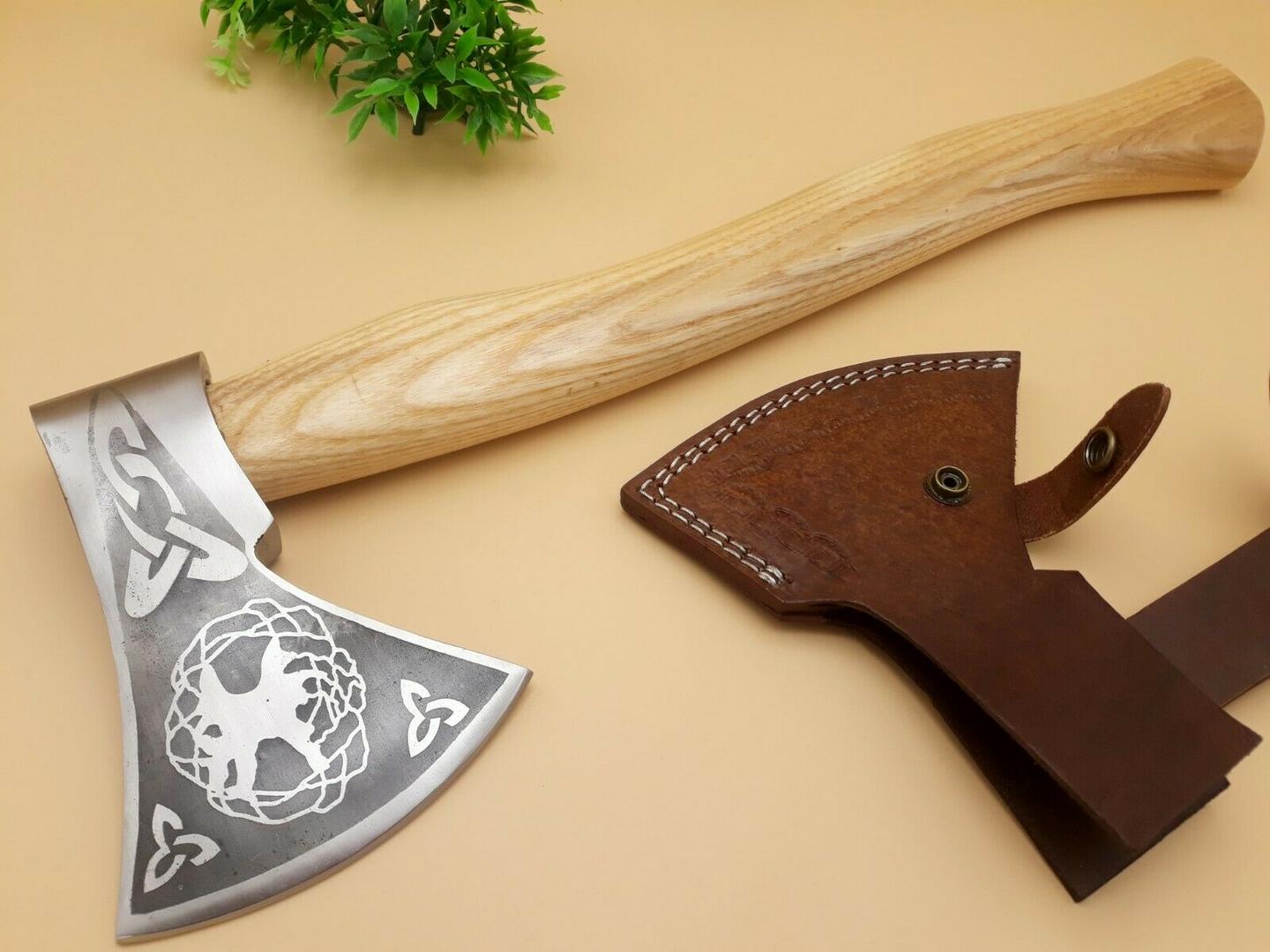 Rare Custom Handmade D2 Steel Etched Blade Viking Tomahawk Axe