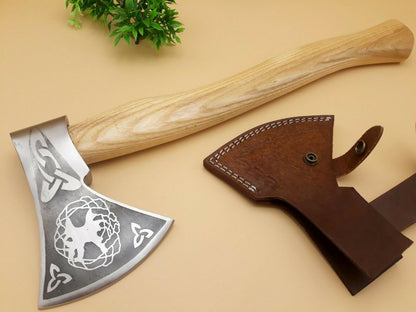 Rare Custom Handmade D2 Steel Etched Blade Viking Tomahawk Axe