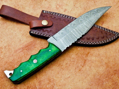 12 Inch Handmade Damascus Hunting Bowie Knife with Hardwood Handle
