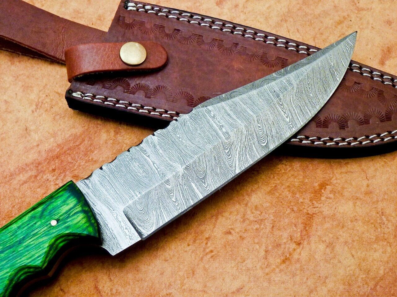 12 Inch Handmade Damascus Hunting Bowie Knife with Hardwood Handle