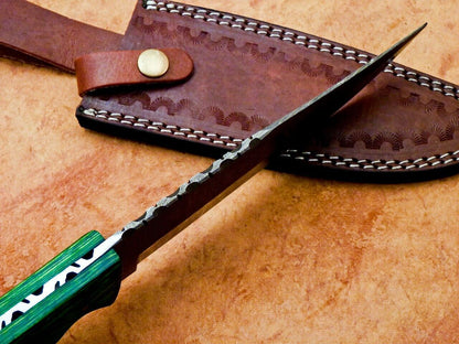 12 Inch Handmade Damascus Hunting Bowie Knife with Hardwood Handle