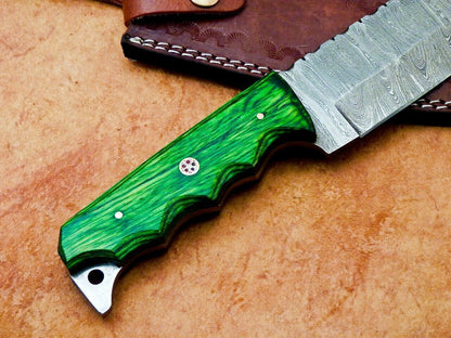 12 Inch Handmade Damascus Hunting Bowie Knife with Hardwood Handle