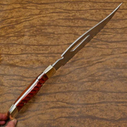Hunter D2 Bowie Knife | 12-Inch Blade with Pakka Wood Handle & Leather Sheath