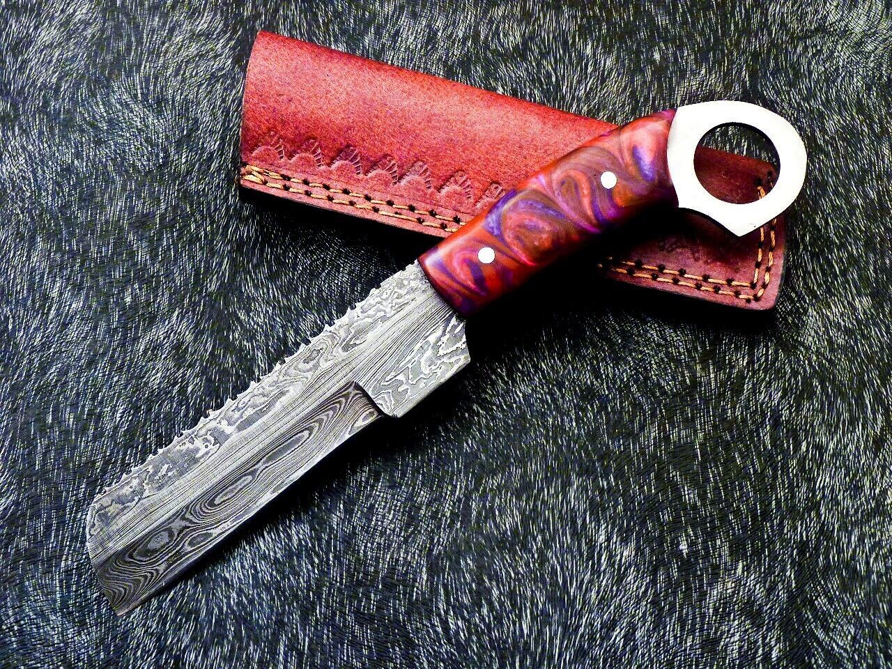 10" Damascus Steel Bowie Knife | Cowboy Bull Cutter EDC | Resin Handle
