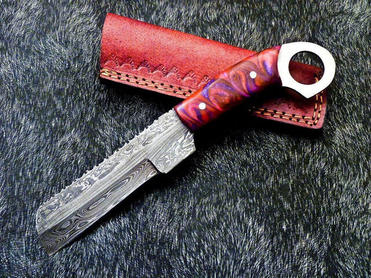 10" Damascus Steel Bowie Knife | Cowboy Bull Cutter EDC | Resin Handle