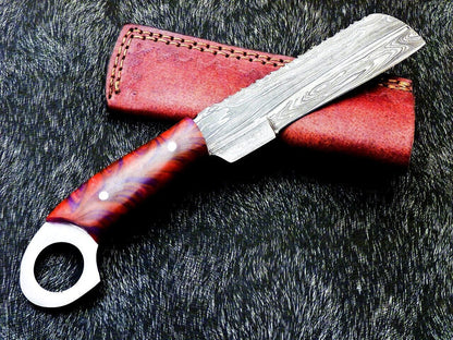 10" Damascus Steel Bowie Knife | Cowboy Bull Cutter EDC | Resin Handle