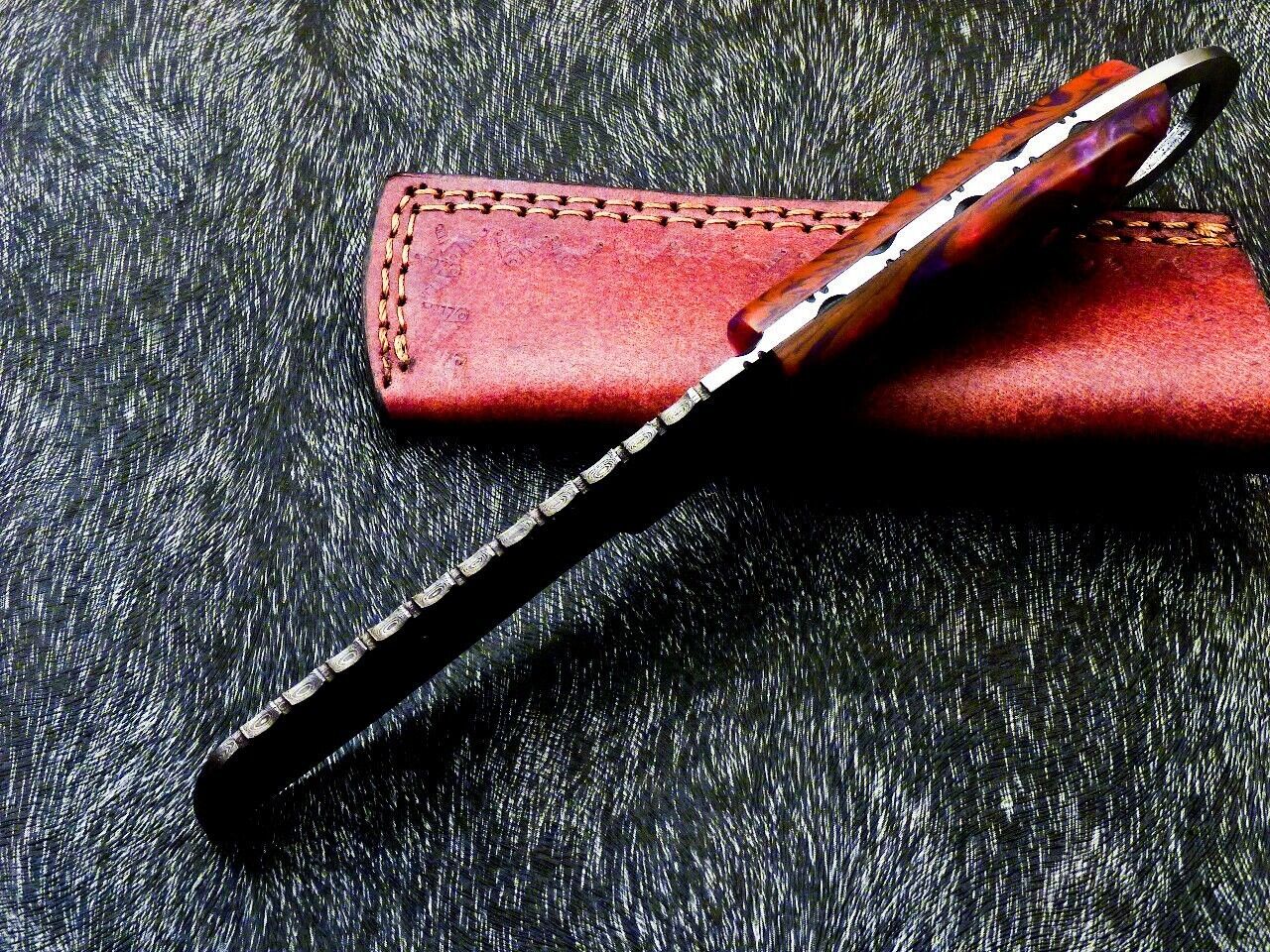 10" Damascus Steel Bowie Knife | Cowboy Bull Cutter EDC | Resin Handle