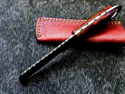 10" Damascus Steel Bowie Knife | Cowboy Bull Cutter EDC | Resin Handle