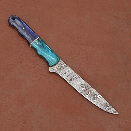 Custom Handmade 12" Damascus Steel Chef Kitchen Knife | Wood Handle & Leather Sheath