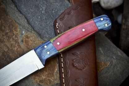 9" Skinner Knife | AUS-8 Steel Blade | Hardwood Handle with Wooden Bolster | Leather Sheath | Fishing & Hunting