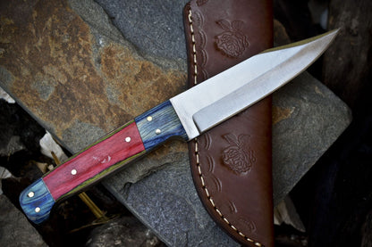 9" Skinner Knife | AUS-8 Steel Blade | Hardwood Handle with Wooden Bolster | Leather Sheath | Fishing & Hunting