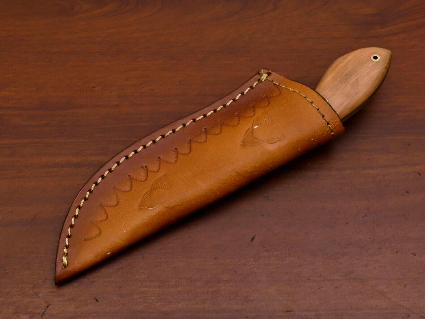 8" Custom Handmade Damascus Fixed Blade Bowie Knife – Olive & Pakka Wood