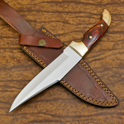Handmade D2 Full Tang Bowie EDC Hunting Knife – 12" Pakka Wood Handle with Sheath