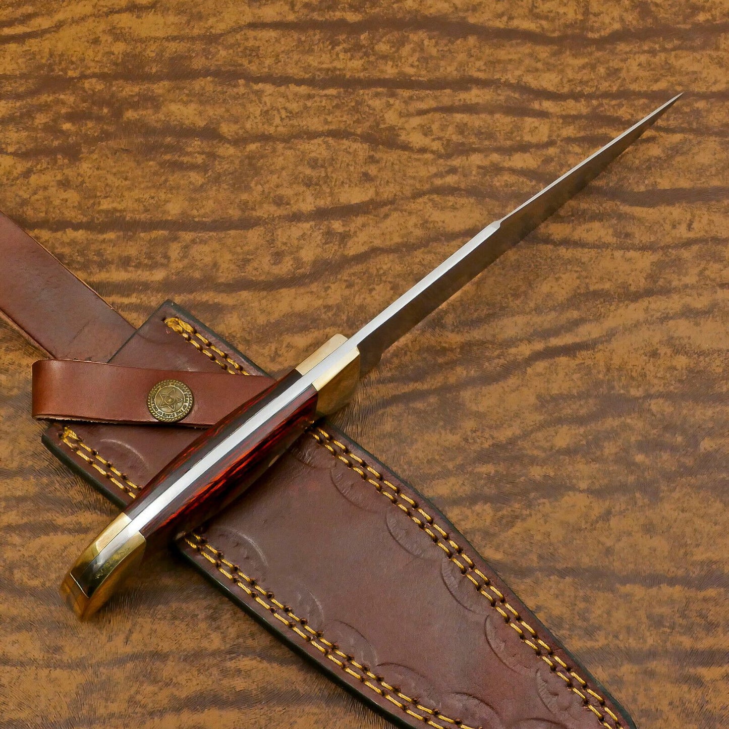 Handmade D2 Full Tang Bowie EDC Hunting Knife – 12" Pakka Wood Handle with Sheath