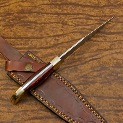Handmade D2 Full Tang Bowie EDC Hunting Knife – 12" Pakka Wood Handle with Sheath