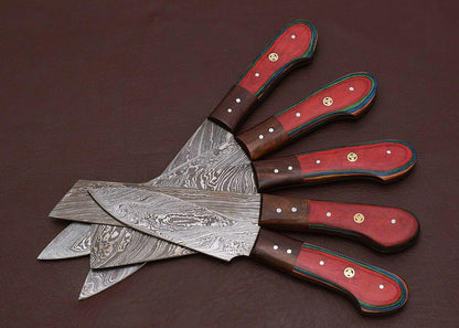 Handmade Damascus Steel Chef Knife Set – 4pcs Kitchen Knives with Pakka Wood Handle