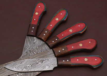 Handmade Damascus Steel Chef Knife Set – 4pcs Kitchen Knives with Pakka Wood Handle