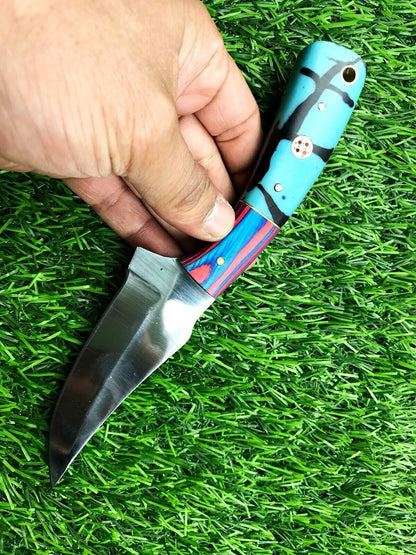 8" Handmade Stainless Steel Bowie Knife – Compact Survival Hunting Blade with Leather Sheath