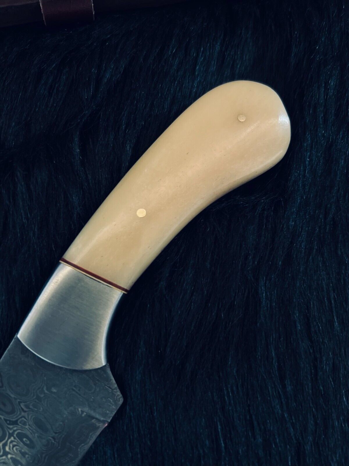 Heritage Forge 10 Inch RainDrop Damascus Skinner Knife with Camel Bone and Wood Handle