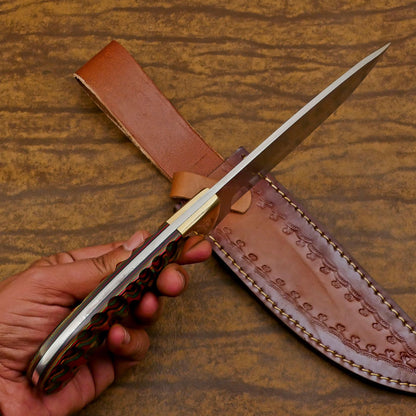 Handmade D2 Steel Full Tang Bowie Knife – 12-Inch Hunting Blade with Pakka Wood Handle