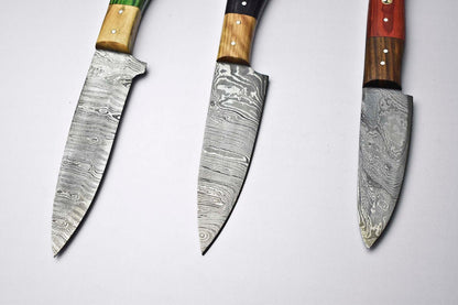Lot Of 3 Custom Handmade Damascus Steel Chef Knife Set – Professional Kitchen Knives