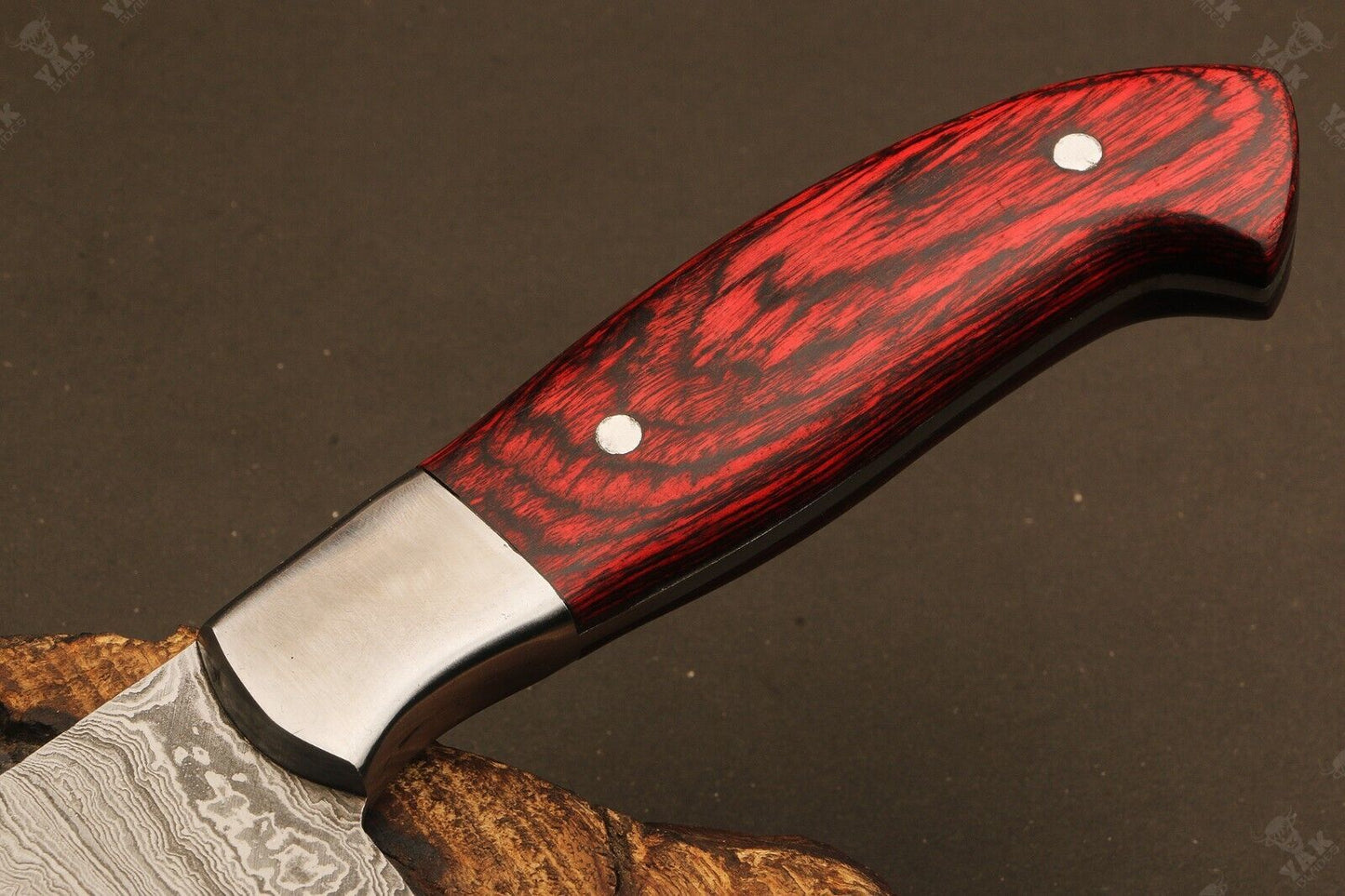 14" Hand Forged Ladder Damascus Steel Santoku Chef Knife – Camel Bone & Wood Handle