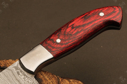 14" Hand Forged Ladder Damascus Steel Santoku Chef Knife – Camel Bone & Wood Handle