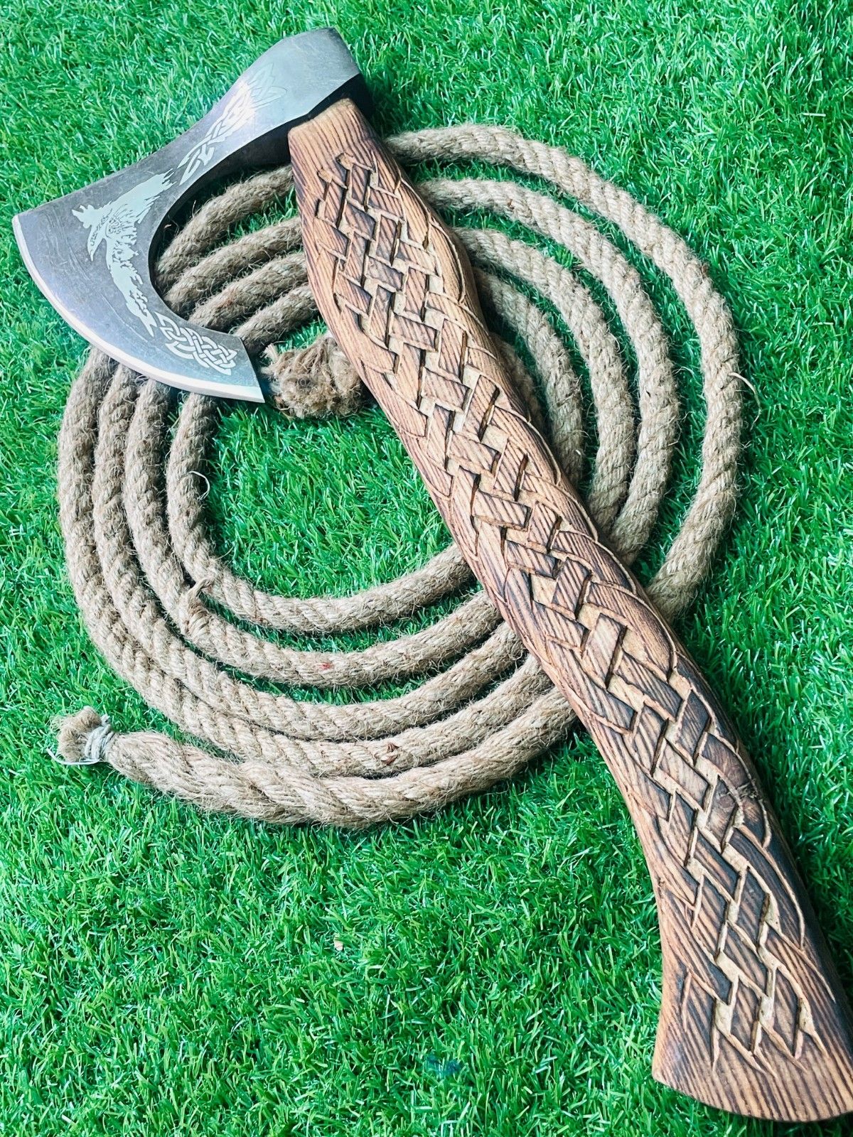 Handmade Viking Bearded Tomahawk Axe with Carbon Steel Blade and Wooden Handle 24 Inch