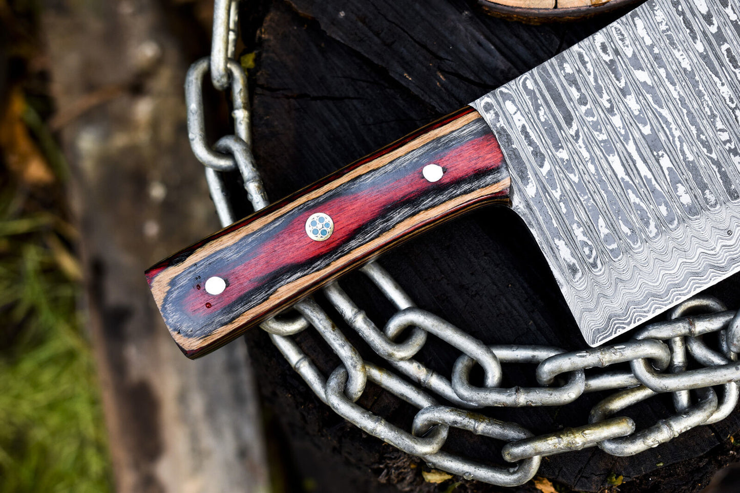 Hand Crafted Ladder Damascus Clever Chopper Chef Knife with Hardwood Handle