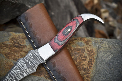 Hand Forged Damascus Skinner Knife Twist Pattern Hard Wood Outdoor Tool