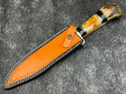 Heritage Forge 14 Inch Damascus Steel Hunting Survival Knife with Camel Bone and Horn Handle