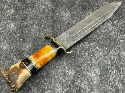 Heritage Forge 14 Inch Damascus Steel Hunting Survival Knife with Camel Bone and Horn Handle