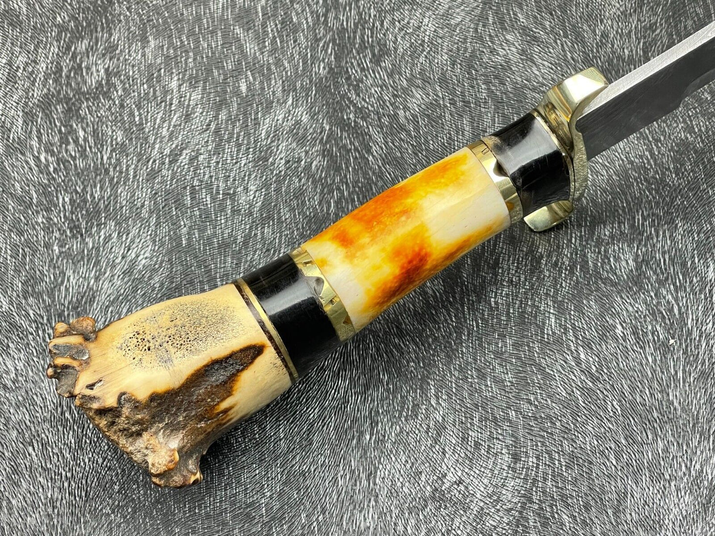 Heritage Forge 14 Inch Damascus Steel Hunting Survival Knife with Camel Bone and Horn Handle