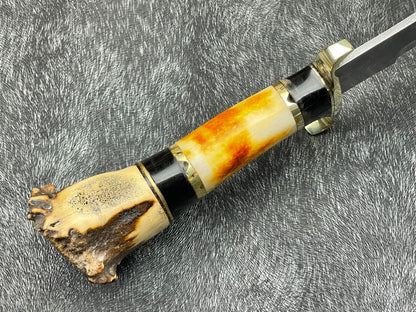 Heritage Forge 14 Inch Damascus Steel Hunting Survival Knife with Camel Bone and Horn Handle
