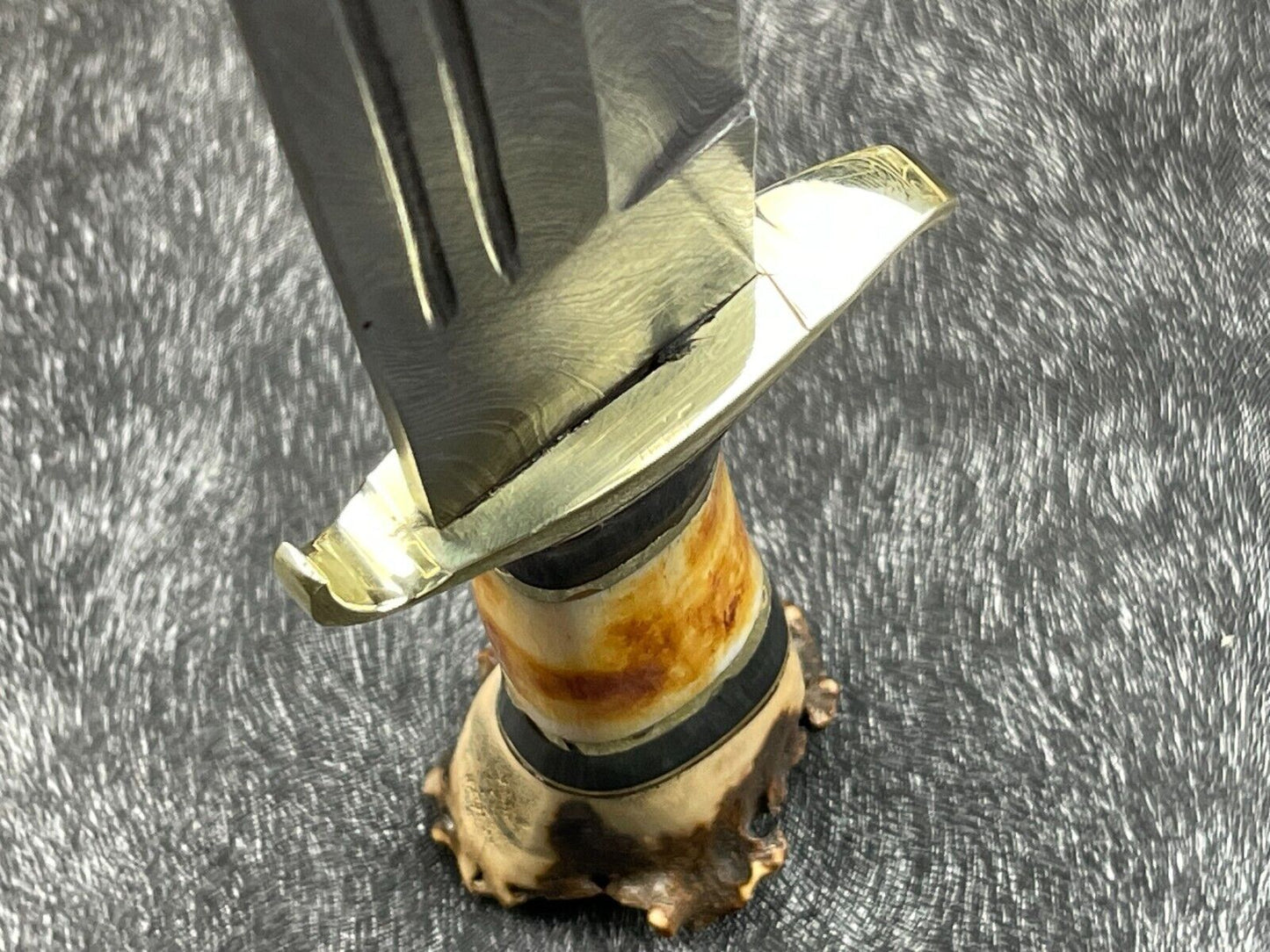 Heritage Forge 14 Inch Damascus Steel Hunting Survival Knife with Camel Bone and Horn Handle