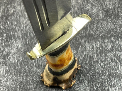 Heritage Forge 14 Inch Damascus Steel Hunting Survival Knife with Camel Bone and Horn Handle
