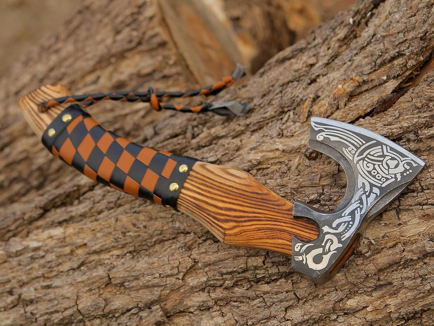 16″ Viking Axe Hatchet – Hand-Forged Carbon Steel Blade with Rosewood Handle & Leather Sheath