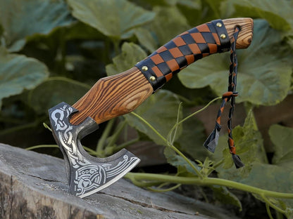 16″ Viking Axe Hatchet – Hand-Forged Carbon Steel Blade with Rosewood Handle & Leather Sheath
